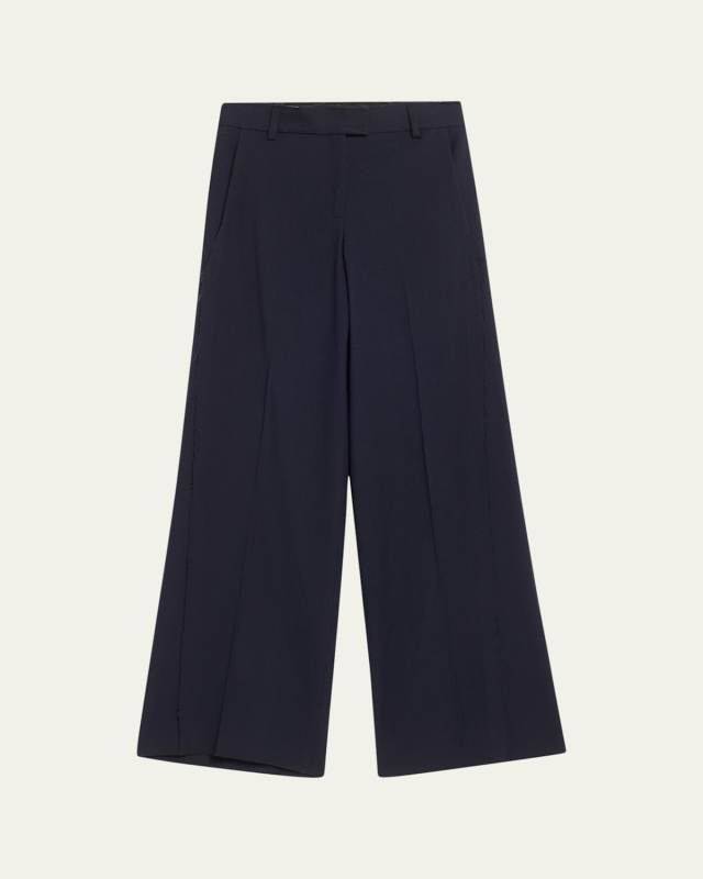 Wide Leg Wool Crepe Low Waist Pants